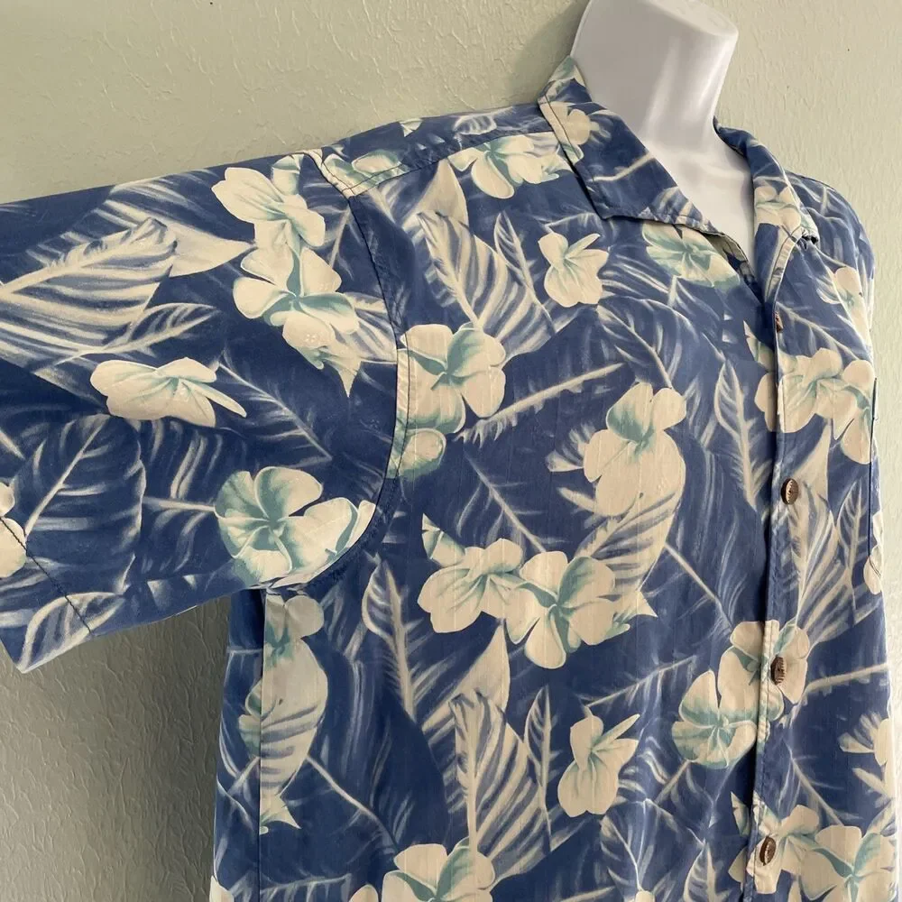 Tommy Bahama Shirt‎ Mens Large Blue White Silk Hawaiian Aloha Button Front Camp - Picture 3 of 6